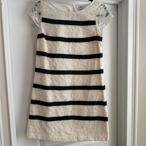 Vineyard Vines Cream and Blue Sheath Dress with Flutter Cap Sleeves